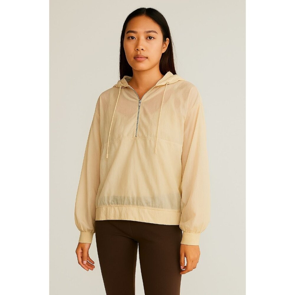 NAP Hooded Pullover Windbreaker – Lightweight Beige Nylon, Size Small, NWT